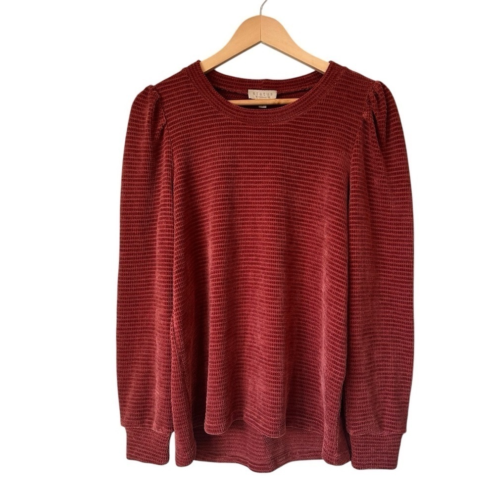 Status by Chenault Burnt Orange Ribbed Pullover Puff Sleeve Sweater, Medium